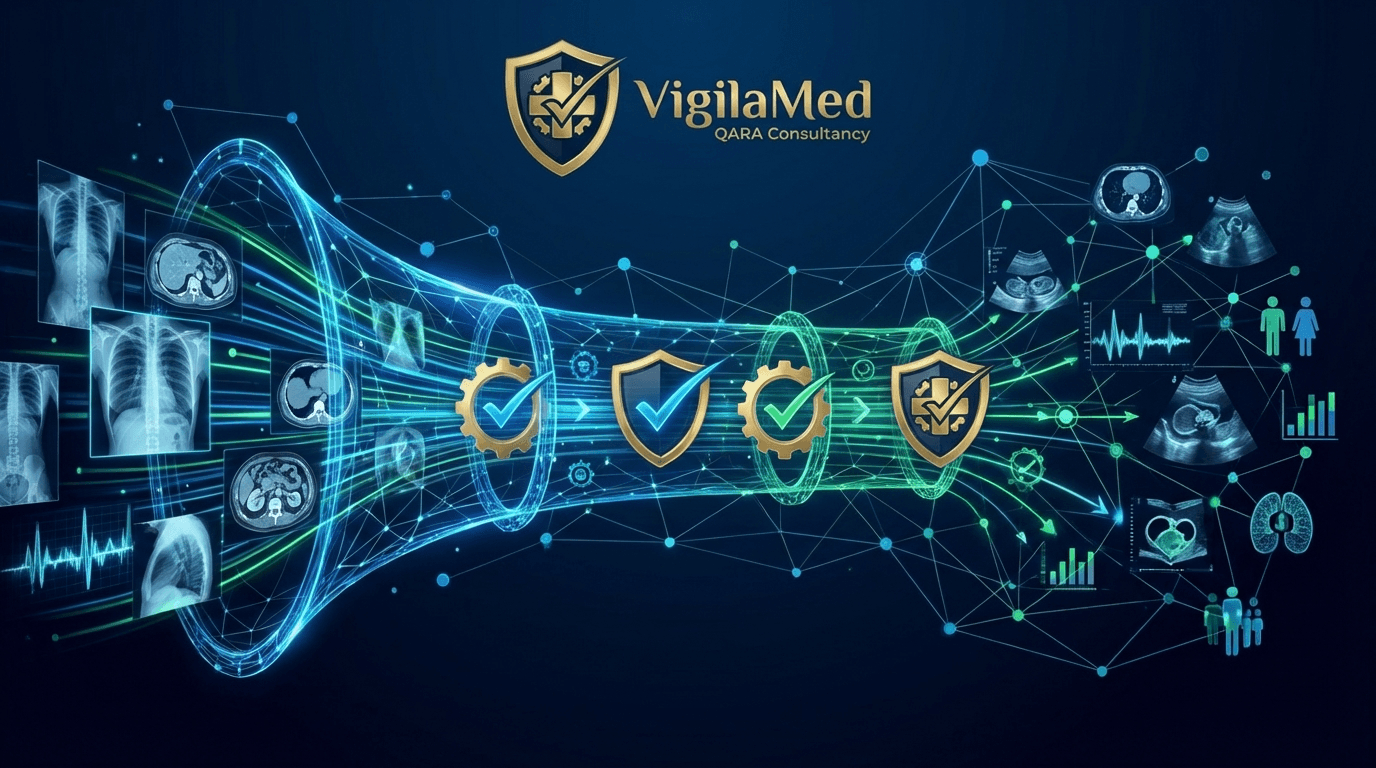 AI Act data governance requirements — medical imaging data pipeline with quality checkpoints and demographic validation