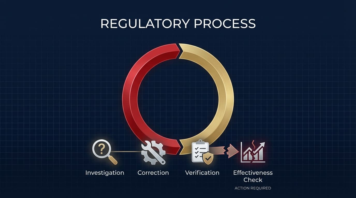 CAPA effectiveness verification broken loop FDA 483 finding
